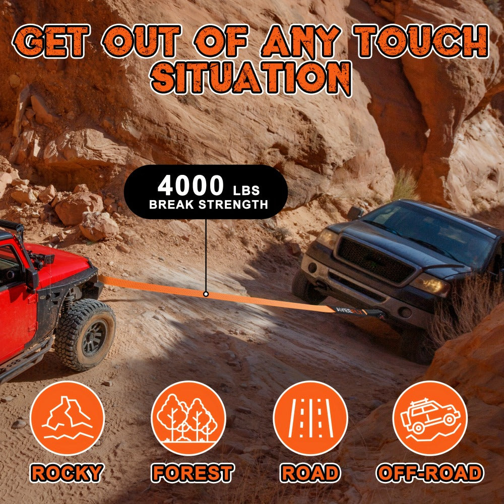 Recovery Tow Strap 4-in-1 Kit 4000-6000 LBS – Off-Road Emergency Strap with D-Ring Shackles, Safety Flag & Storage Bag for Tr