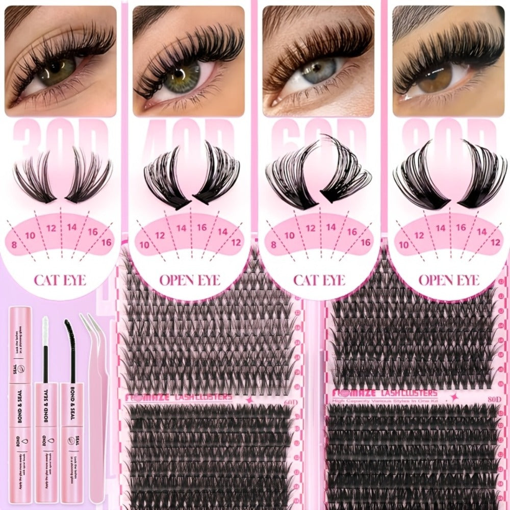 800-Piece 30D–80D Volume Lash Cluster Kit with Mixed 10–16mm Lengths and Pink Application Set — image 7