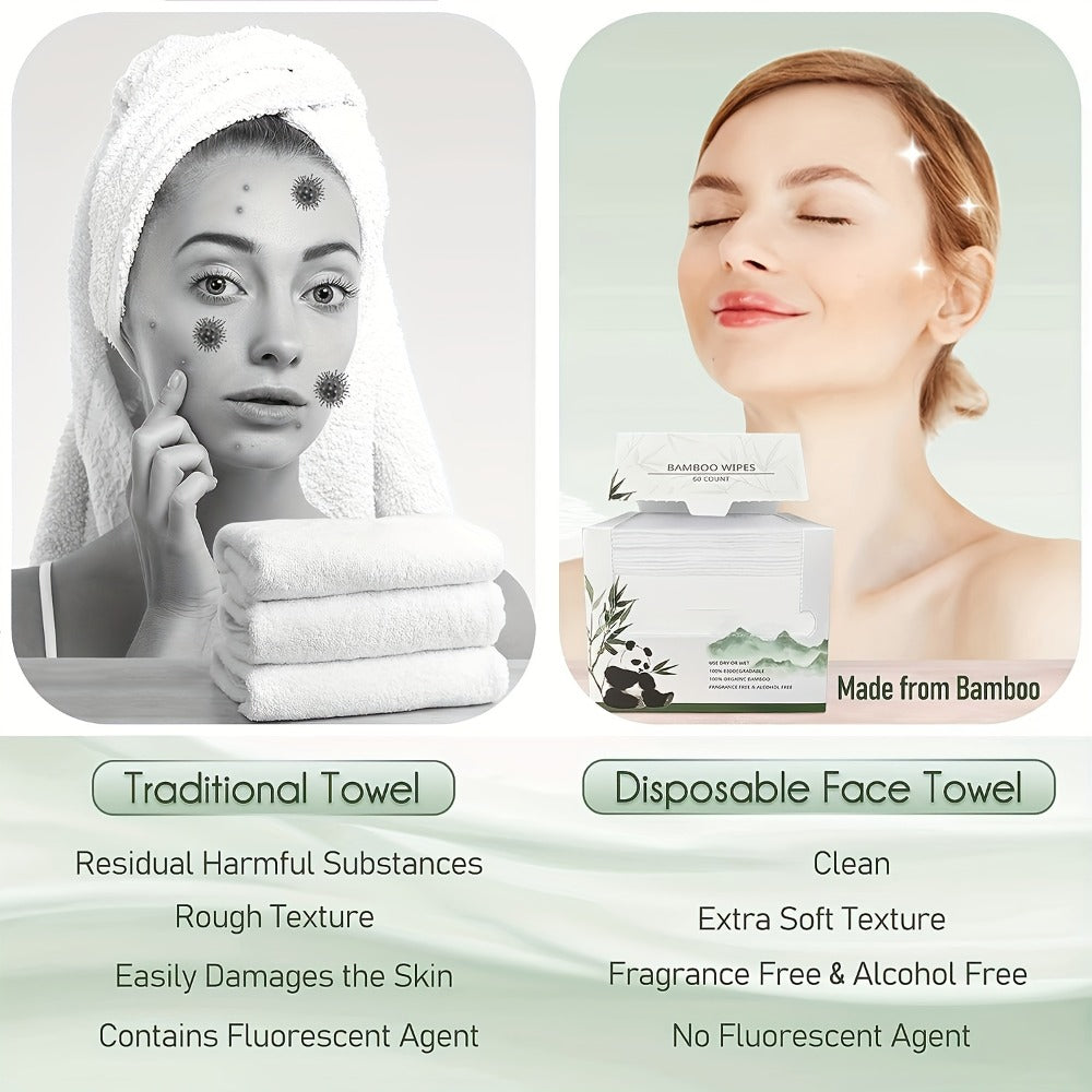 Disposable Facial Towels Bamboo Viscose Fiber Extra Thick Soft Cleansing Makeup Removal Face Towels for Sensitive Skin Travel
