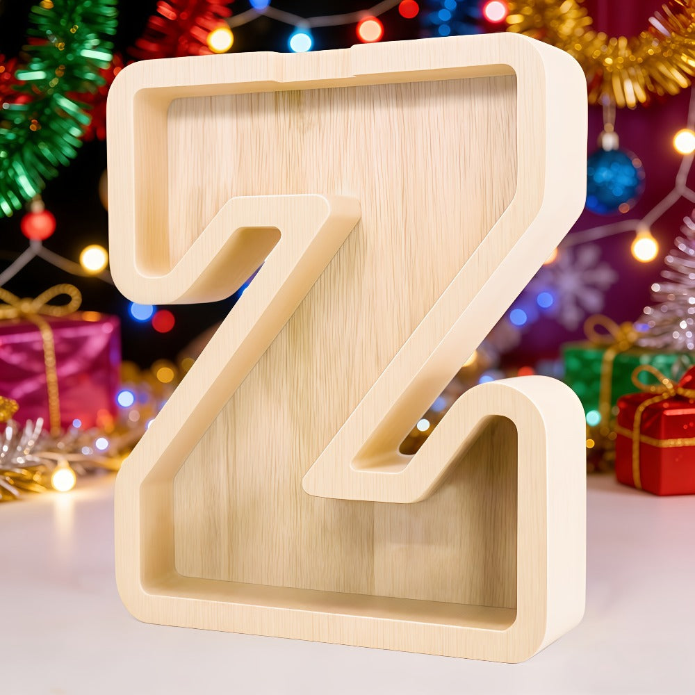 Alphabet Letter Piggy Bank A-Z Wooden Coin Bank Large Capacity Transparent – Personalized Savings Box for Kids | Back to Scho