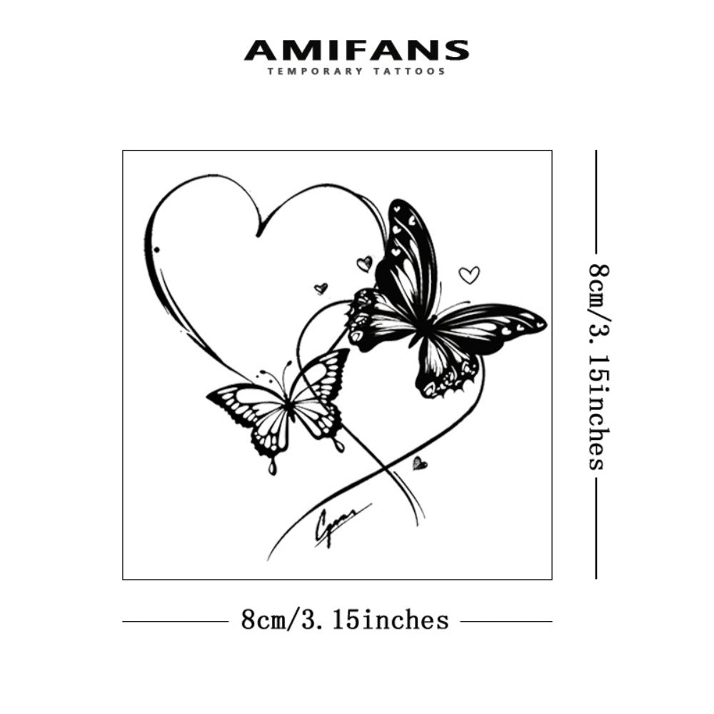 Semi Permanent Tattoo Butterfly with Hearts Navy Blue 3 Sheets, Realistic Juice Tattoo Lasts 1-2 Weeks for Adults — image 4