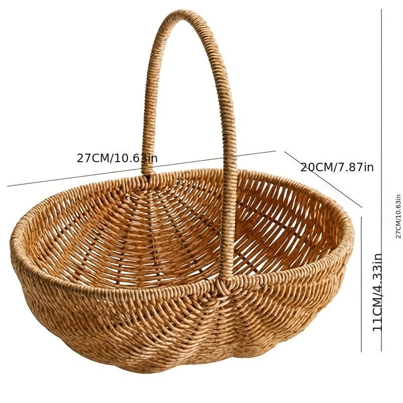 Handwoven Rattan Storage Basket with Carry Handle in Light Brown Medium Drain-Basket Format — image 3