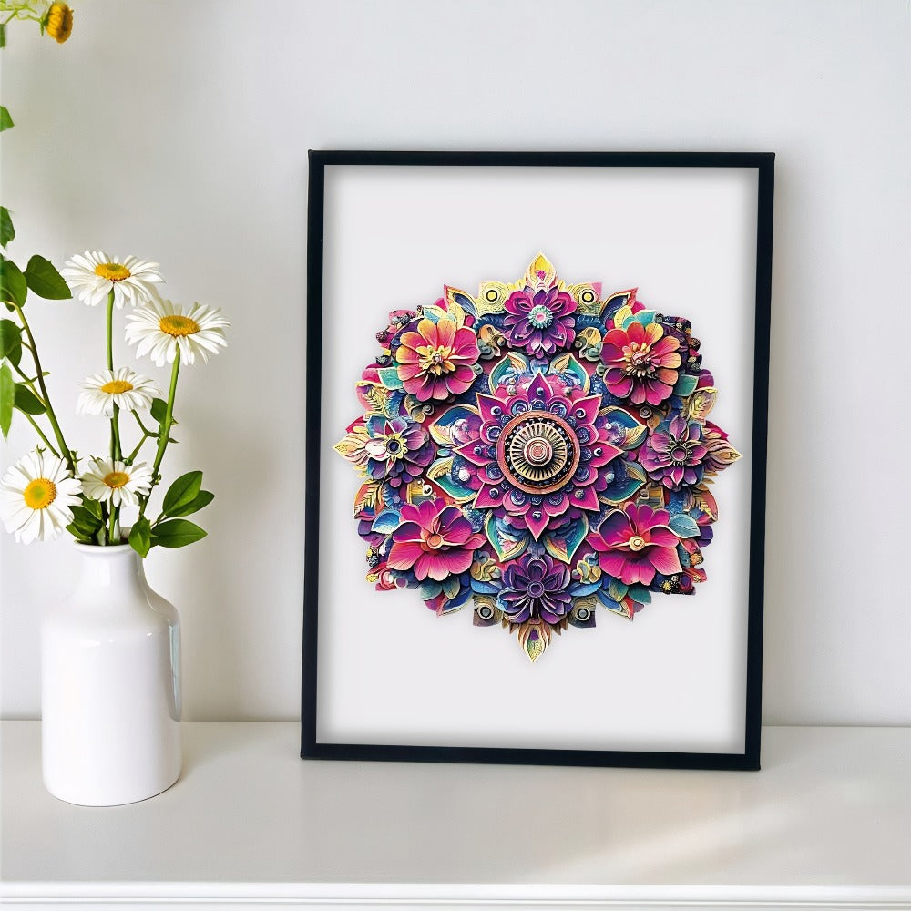 Floral Mandala Wooden Jigsaw Puzzle with Irregular Pieces and S, M and L Options from 5.31 to 11.02 Inches — image 7