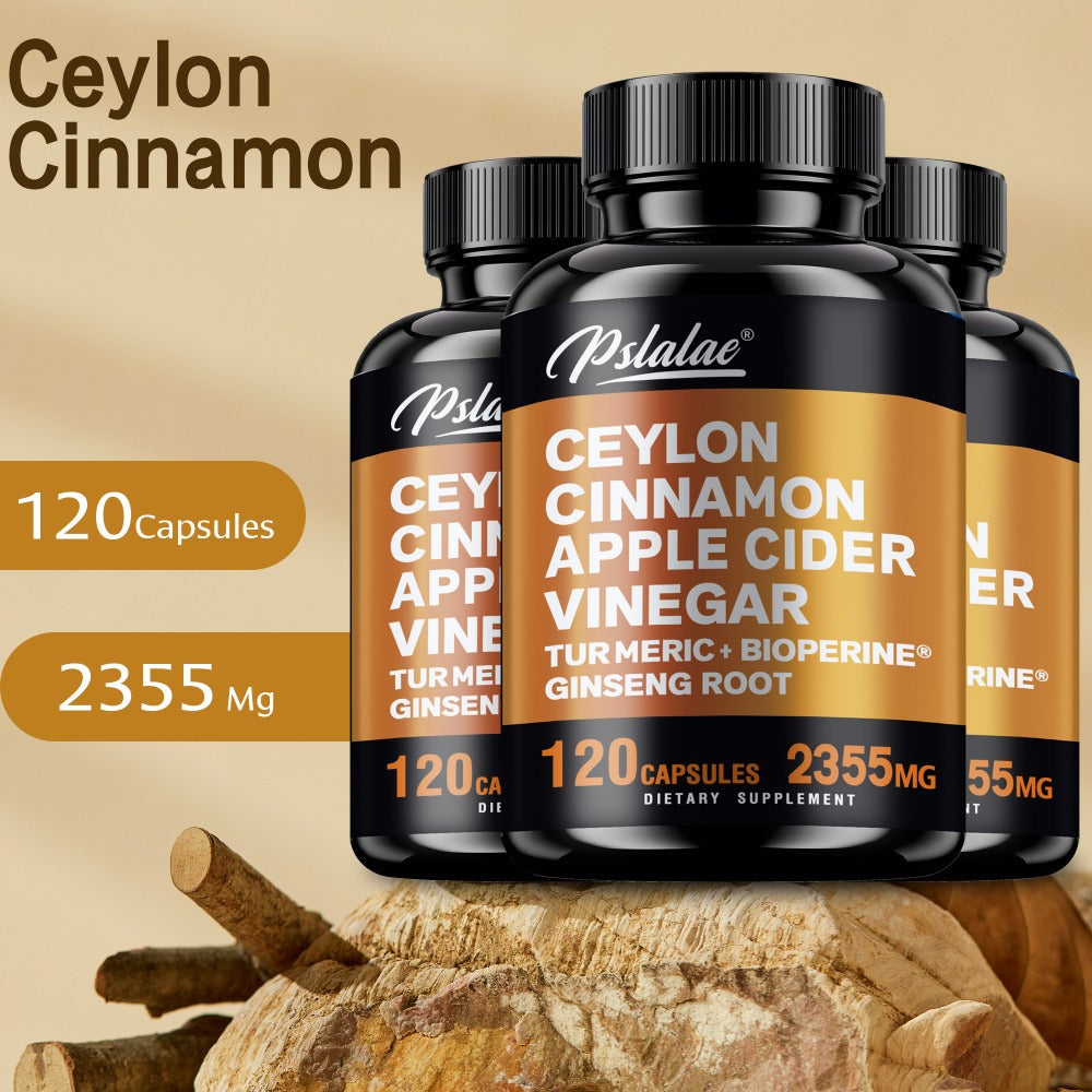 Ceylon Cinnamon Capsules 120 Count with Apple Cider Vinegar Turmeric Bioperine & Ginseng for Bath Time, Home Spa and Personal