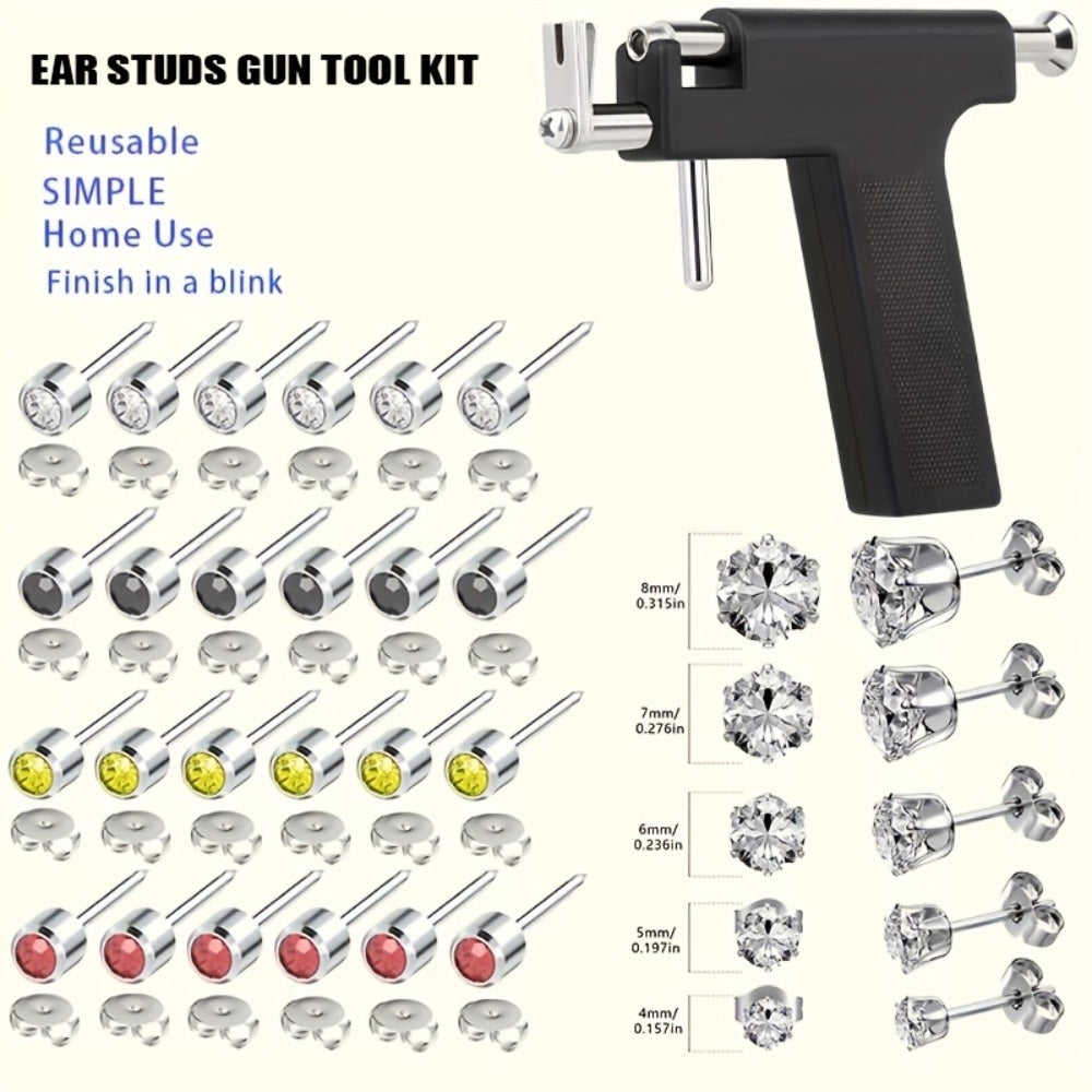 Ear Piercing Kit with 34 Stainless Steel Ear Studs Professional Piercing Gun Safe One-Click for Bath Time, Home Spa and Perso