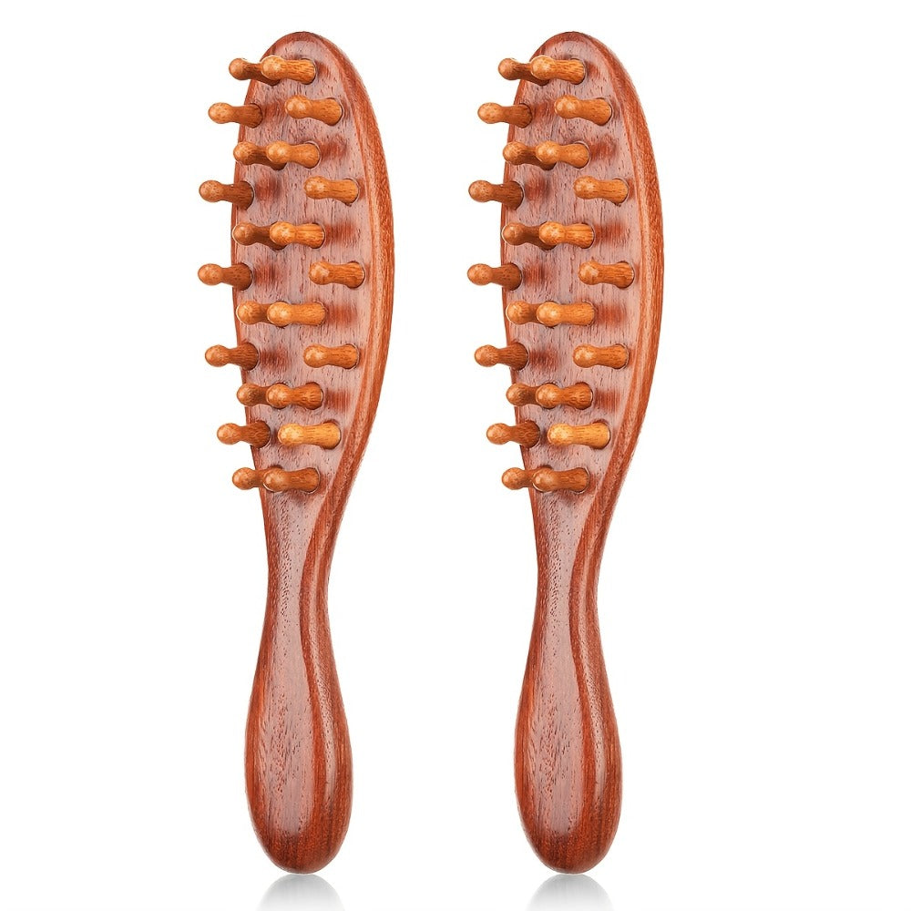 Sandalwood Loc Comb Wide Tooth 2 Pcs Wooden Ergonomic Detangling Comb for Dreads Locs Curly, for Home, Travel and Salon Hair 
