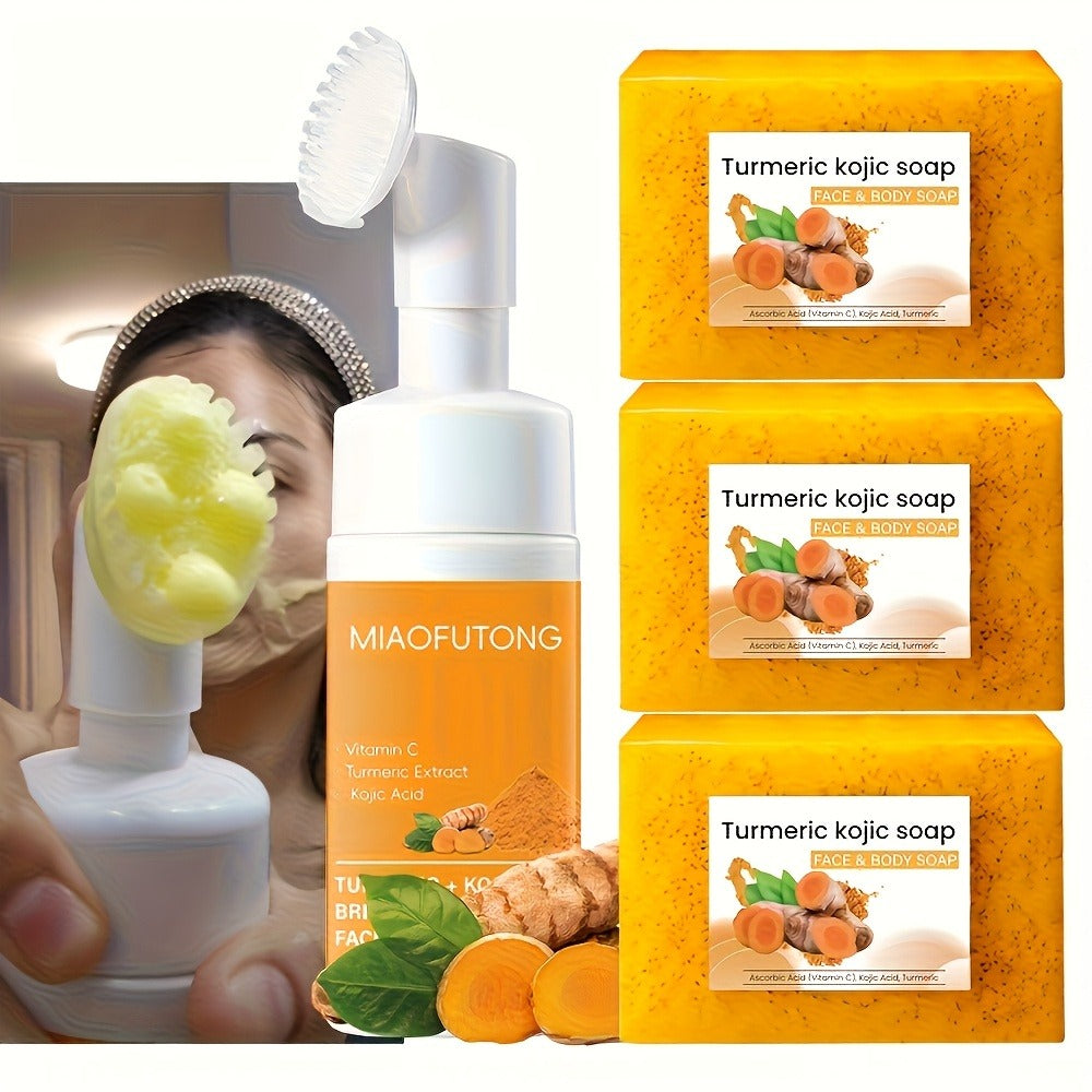 Turmeric Vitamin C Facial Cleansing Kit Face Wash Foam Soap Bars Set Nourishing Gentle for Bath Time — image 1