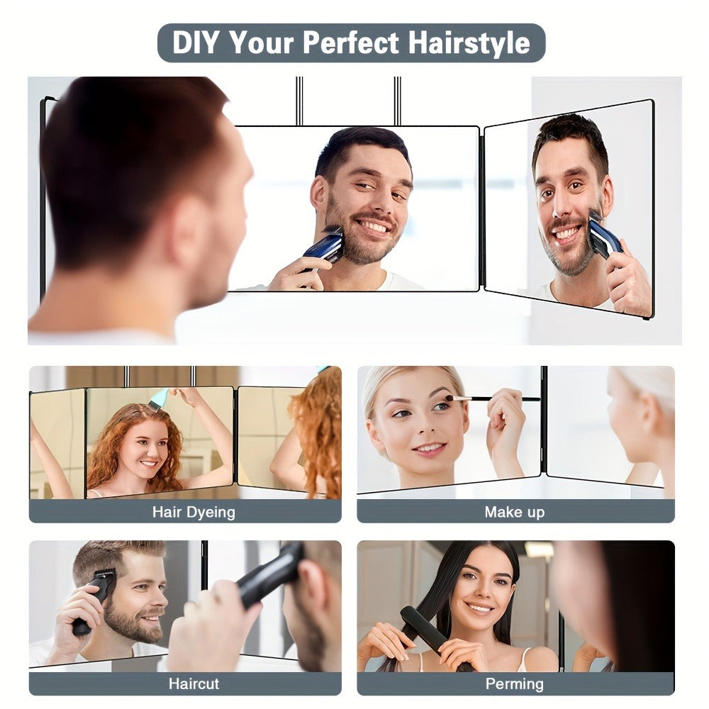 3 Way Mirror for Self Hair Cutting 360° Trifold Barber Mirror Set – Anti-Fog HD Glass, Oil-Rubbed Finish — image 6