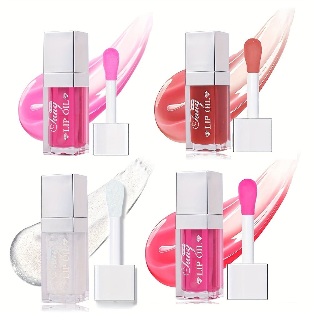 Glossy Lip Oil Set 4 Pack Moisturizing Plumping Transparent Volumizing Lip Treatment Non-Sticky Long-Lasting Lip Gloss Oil fo