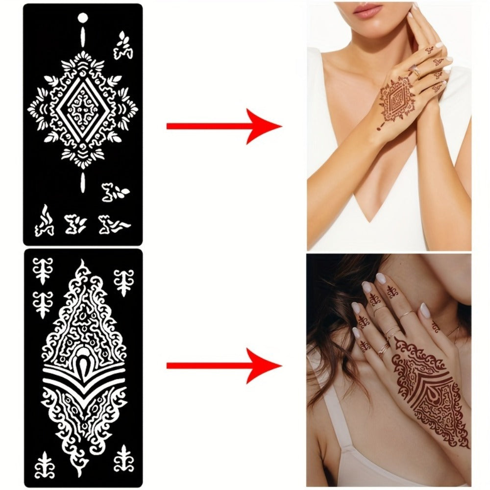 Nine-Sheet Reusable Tattoo Stencil Set with Long Floral and Henna-Style Pattern Cards in HN1 or HN2 — image 2