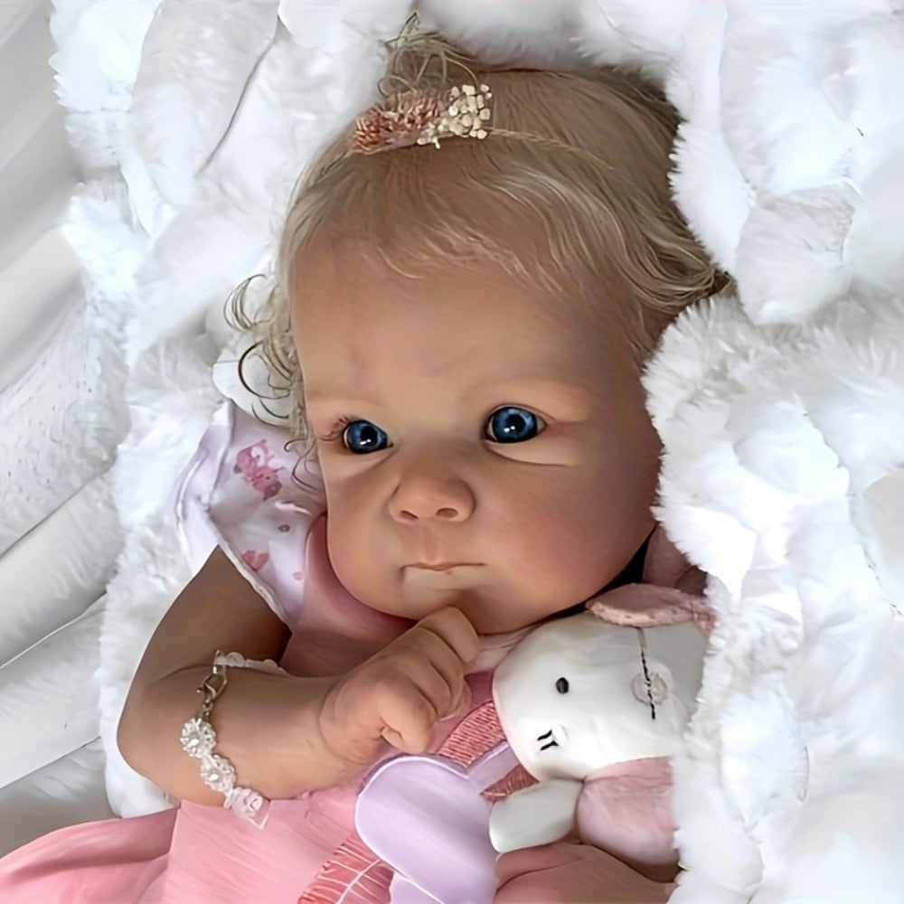 Reborn Doll, 22-Inch Full-Vinyl Open-Eye Figure with Hand-Rooted Hair and Pink Clothing Set — image 6