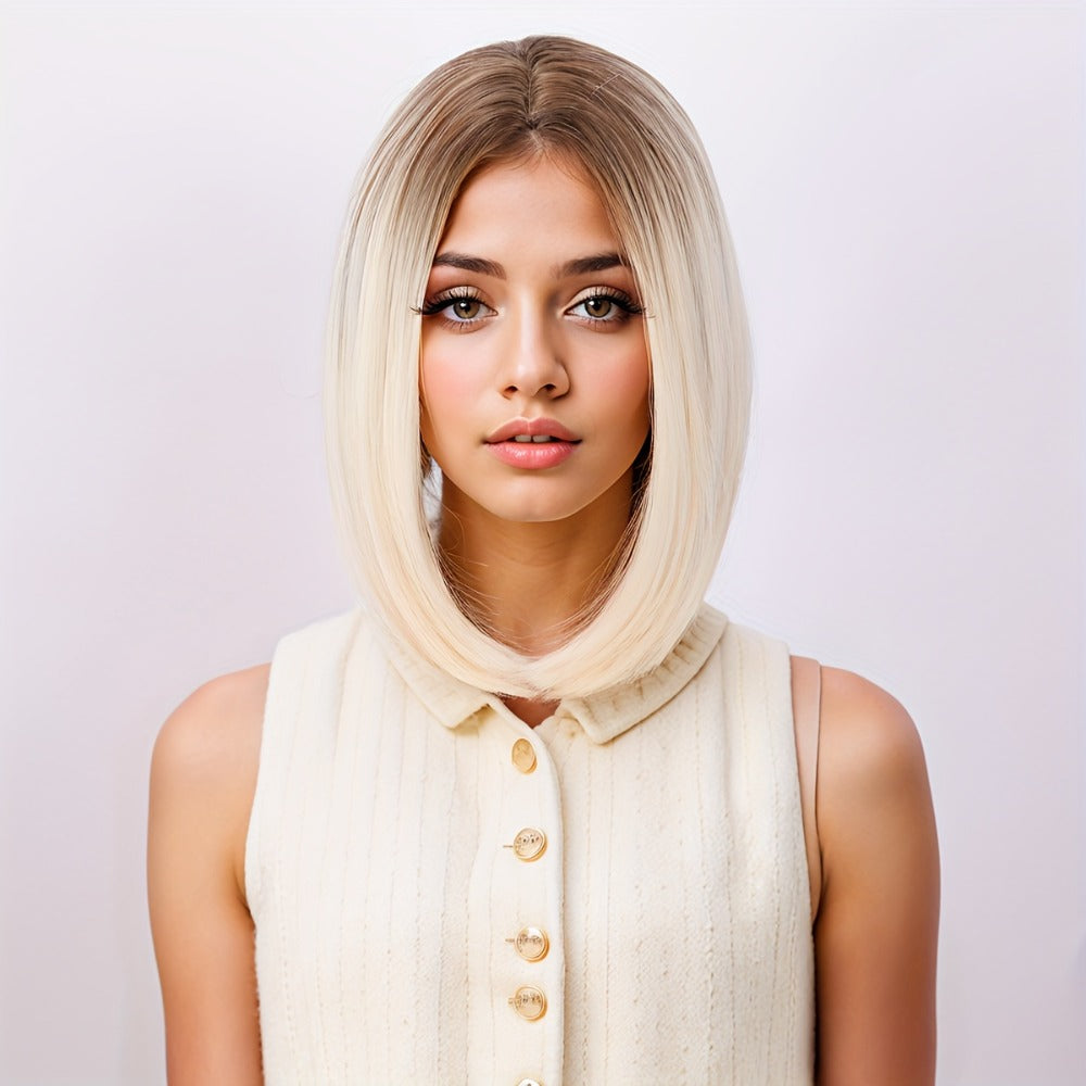 Synthetic Wig 12-Inch Straight Bob with Bangs and Rose Net Cap in Four Color Finishes for Daily Style — image 4