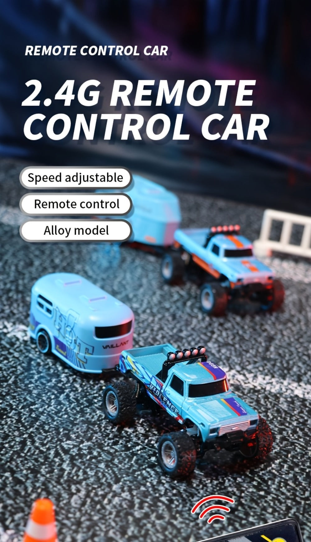Mini RC Monster Truck 1:64 Scale with Matching Trailer, 2.4GHz Controller, LED Details and Three Color Options — image 14