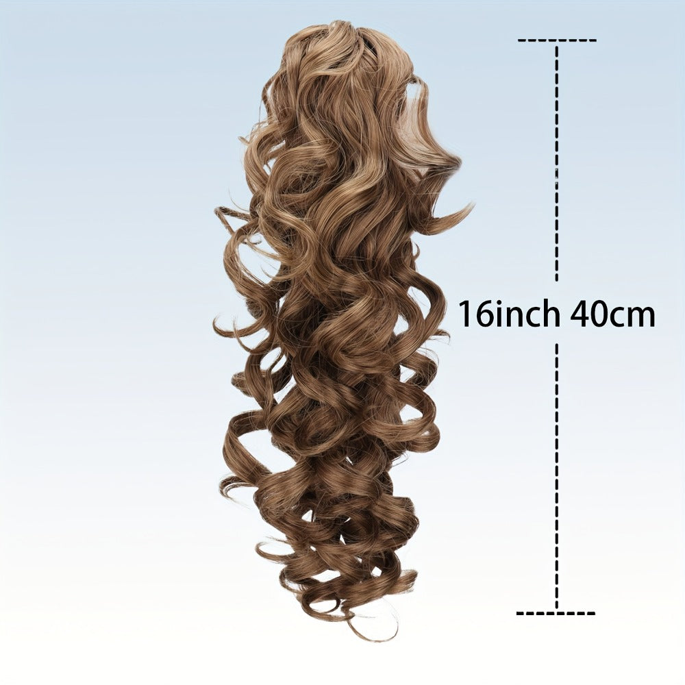 Scroll Curl Claw Clip Ponytail Extension Gradient Color 16 Inch | Synthetic Heat Resistant Hairpiece 5 Colors Linen Brown Gol