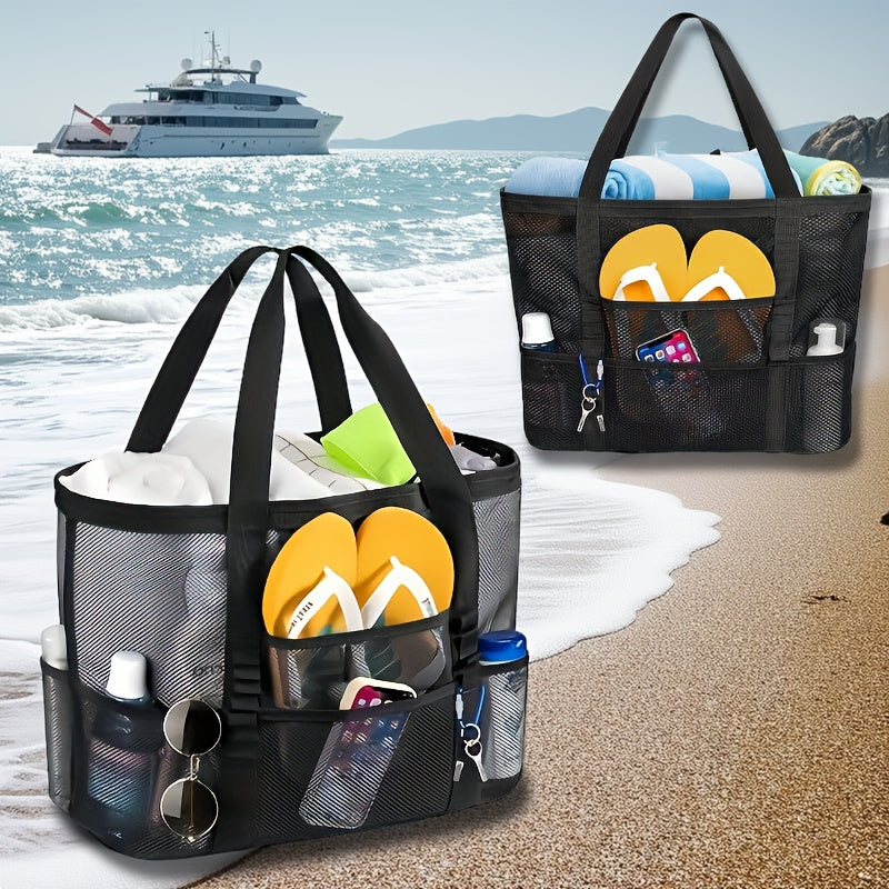 Four-Color Mesh Beach Tote Bag with Open Top, Twin Handles and Multiple Exterior Storage Pockets — image 9