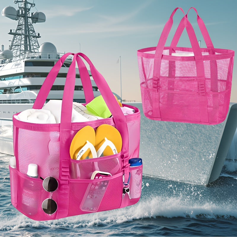 Four-Color Mesh Beach Tote Bag with Open Top, Twin Handles and Multiple Exterior Storage Pockets — image 11