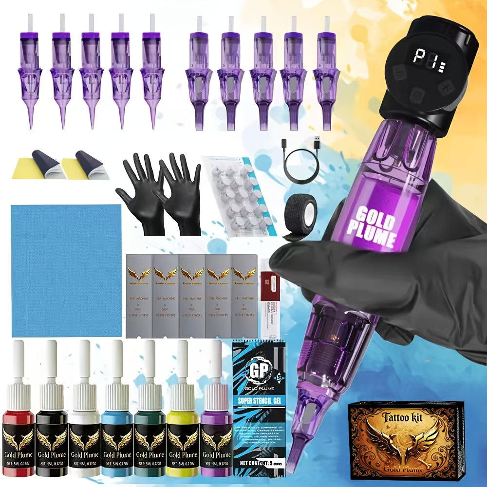 Tattoo Machine Kit GOLDPLUME TM-60 Wireless Rotary Pen with 1100mAh Battery, 10 Cartridges and 7 Ink Bottles — image 9