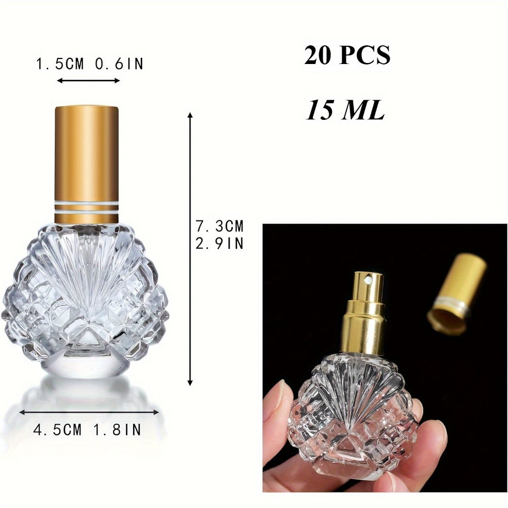Glass Perfume Atomizer Bottles 15ml 20 Pack Gold Refillable Fine Mist Spray Travel Fragrance Bottles with 5 Funnels and 5 Pip