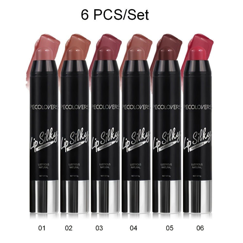 Lipstick Set, PECOLOVERS 6-Piece Cream Crayon Collection with Nude, Rose, Berry and Red Colors — image 3