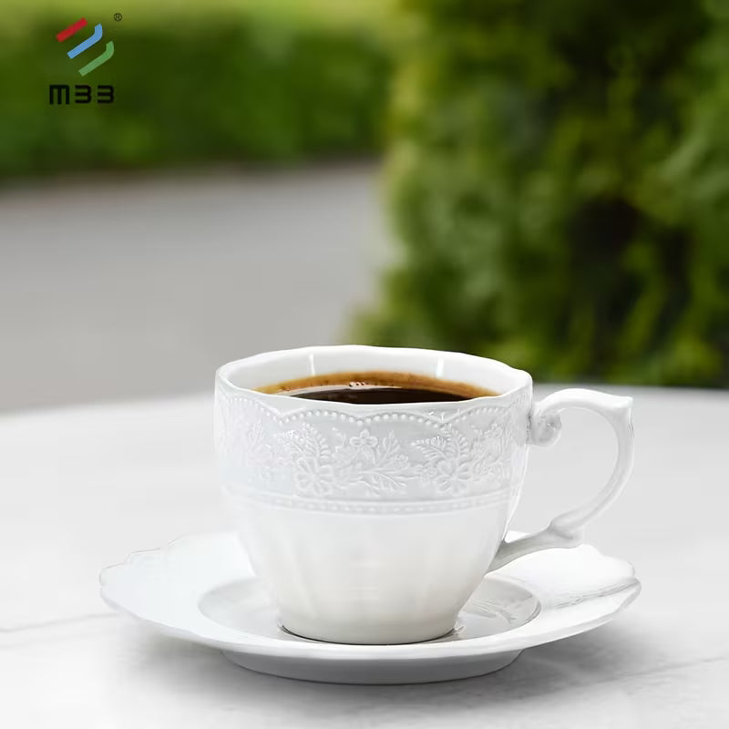 12-Piece Embossed New Bone China Coffee Cup and Saucer Set