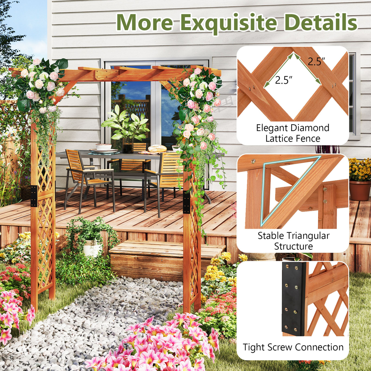 Wood Garden Arbor 7ft Fir Pergola Trellis Climbing Plants Roses — image 5