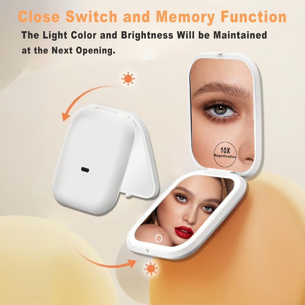 Rechargeable Pink or White LED Compact Mirror with 1X and 10X Views, Three Light Modes and Touch Dimming — image 9