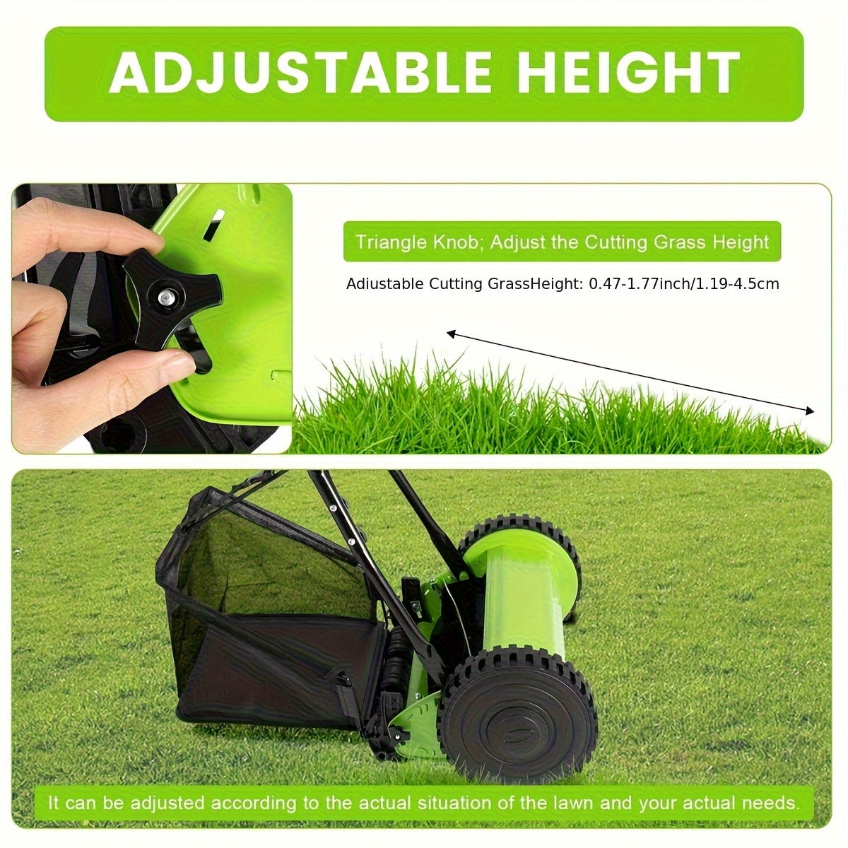 Manual Reel Lawn Mower 5-Blade Push Mower 11.8-Inch Cutting Width Adjustable Height 0.47"-1.77" for Garden, Patio and Yard Us