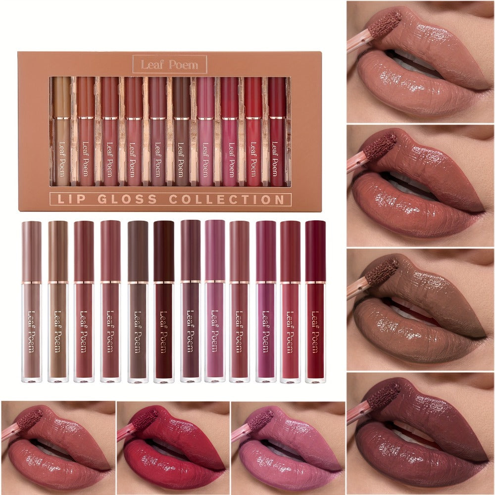Lip Gloss Set by Leaf Poem with 12 Mixed Lip Colors, Slim Tube Applicators and Presentation Box — image 3