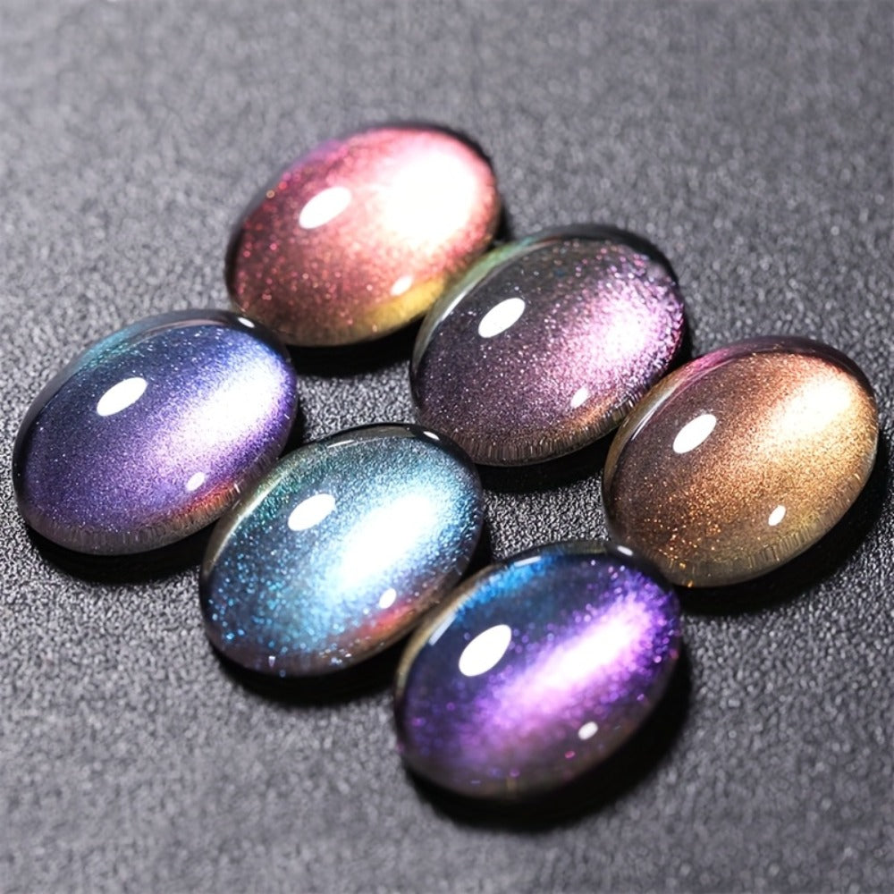 Gel Nail Polish 8-Piece Aurora Magnetic Cat-Eye Set with Black-Crystal Glitter and 3D Light-Shifting Finish for UV/LED Cure —
