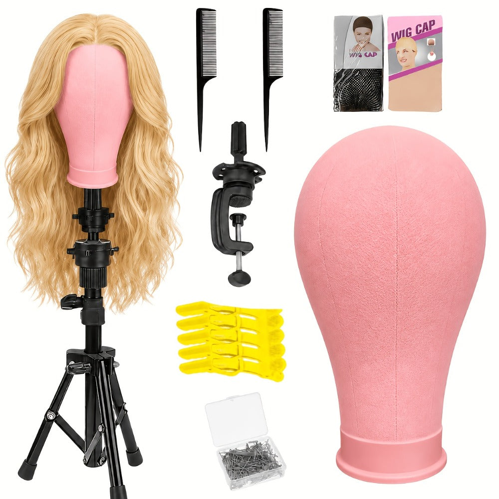Mannequin Head with Adjustable Wig Stand Set 22 Inch Reinforced Manikin Head for Wig Styling Cosmetology Practice Salon Displ