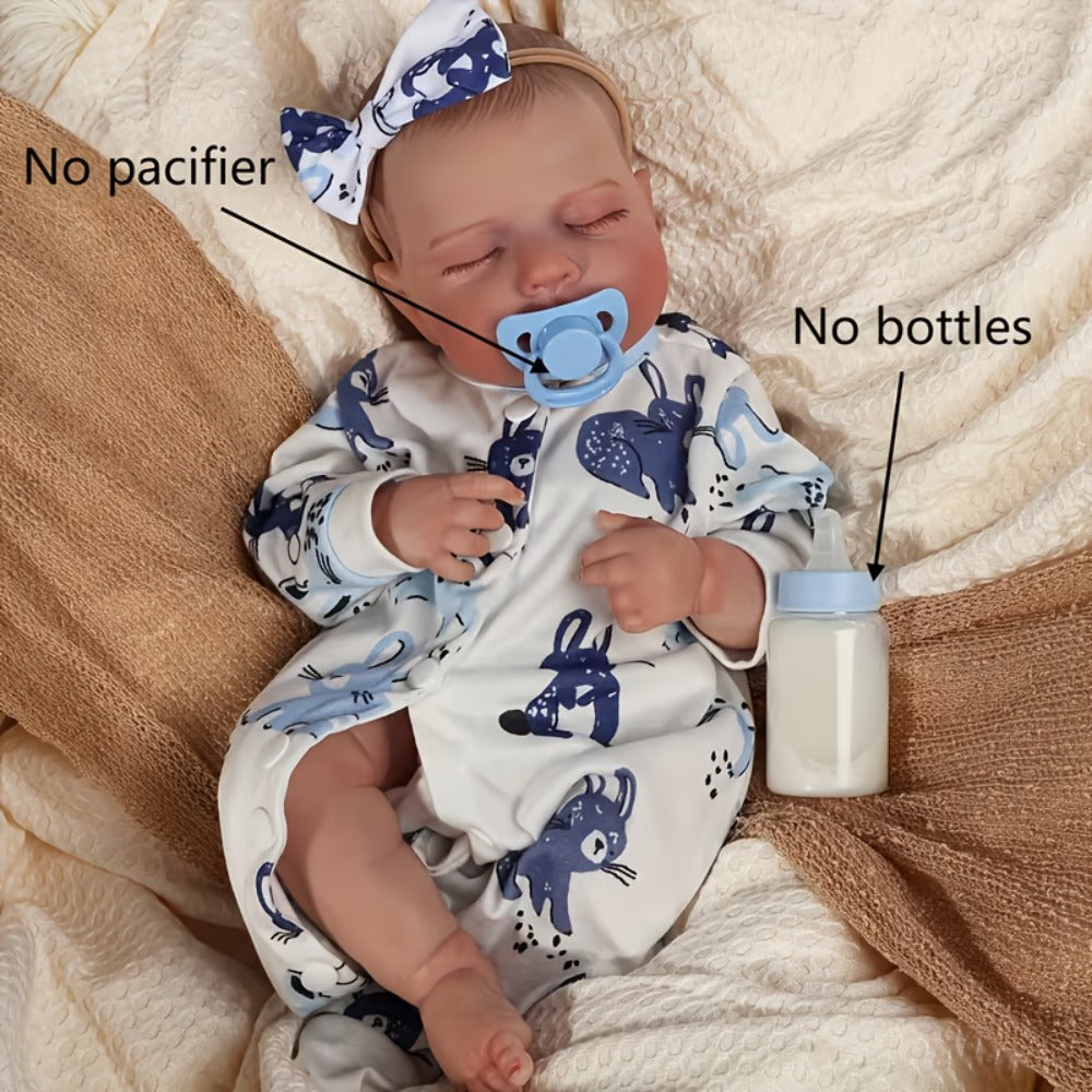 18-Inch Baby Doll in Blue-Print Outfit with Sleeping or Open-Eye Face Options and No Bottle or Pacifier — image 7