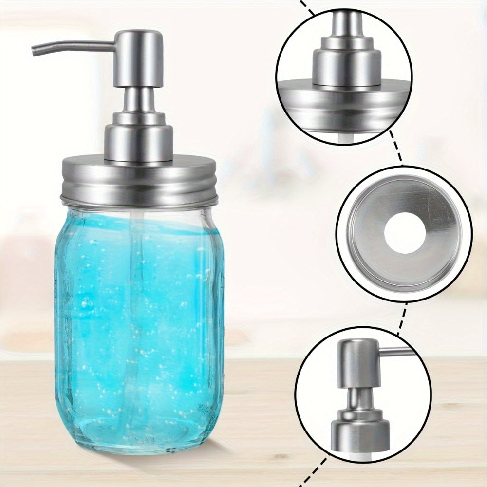 Mason Jar Soap Dispenser Pump Lids 4 Pack – 304 Stainless Steel Regular Mouth Mason Jar Pump Replacement, Leakproof Gasket — 