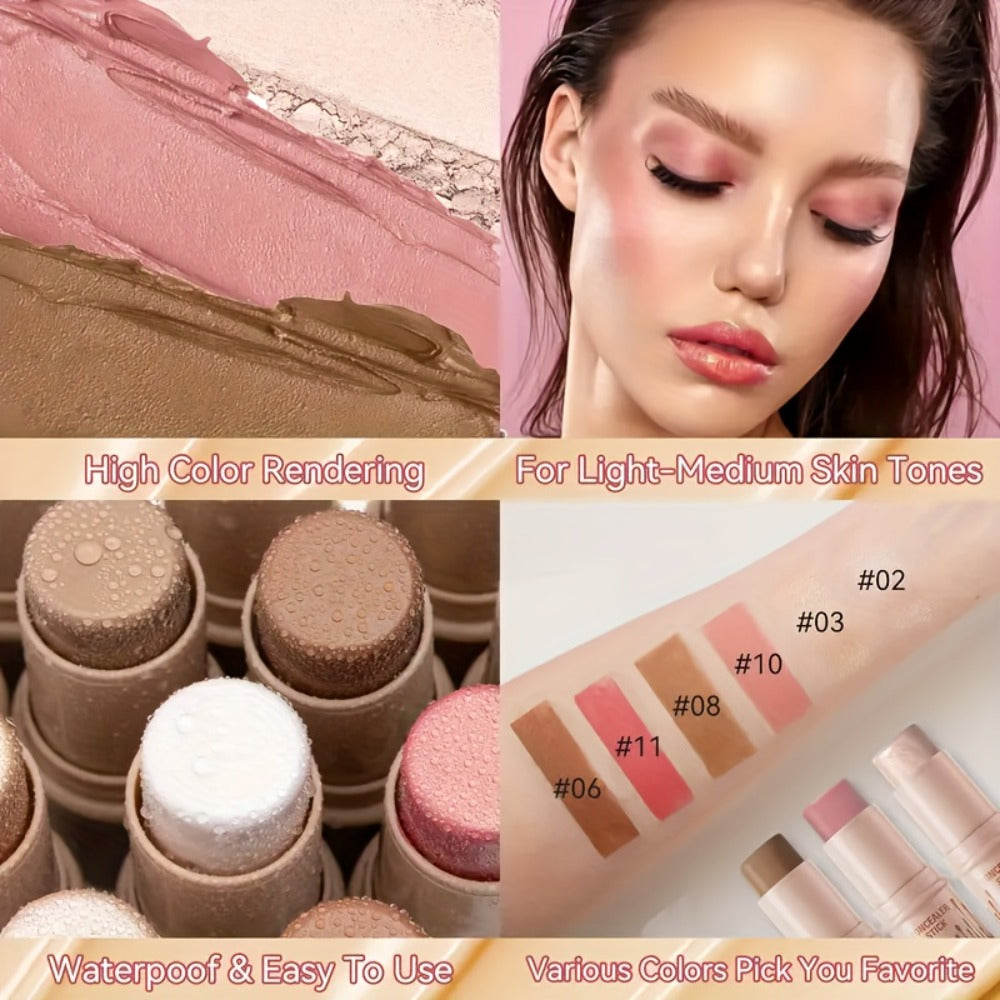 Cream Contour Stick Set 3-in-1 with Blush Highlighter & Bronzer – Squalane Non-Greasy Waterproof Long-Lasting Sculpting Kit —