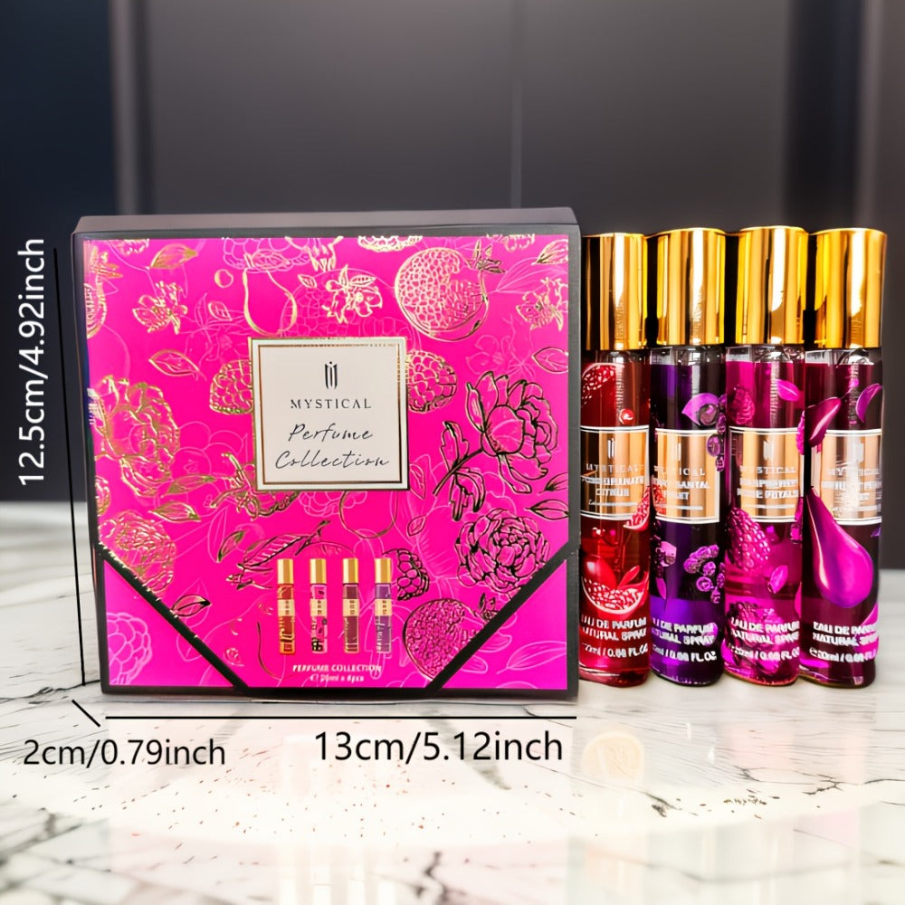 Travel Size Perfume Set for Women – Mystical 4-Piece Fresh Fruity Fragrance Kit 20ml Each, Layered Front Mid & Base Notes — i