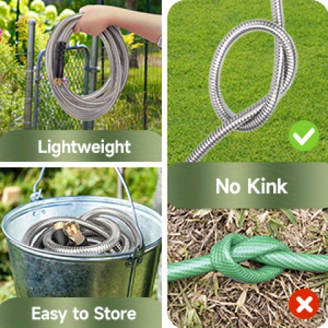 Stainless Steel Metal Garden Hose, Kink-Free, 10-Function Nozzle, Brass Fittings, 10FT to 150FT — image 8