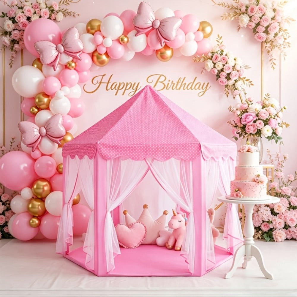 Pink Princess Hexagon Play Tent for Girls Indoor Dream Castle with Gauze with the Listed Color, Size or Set Options for Every