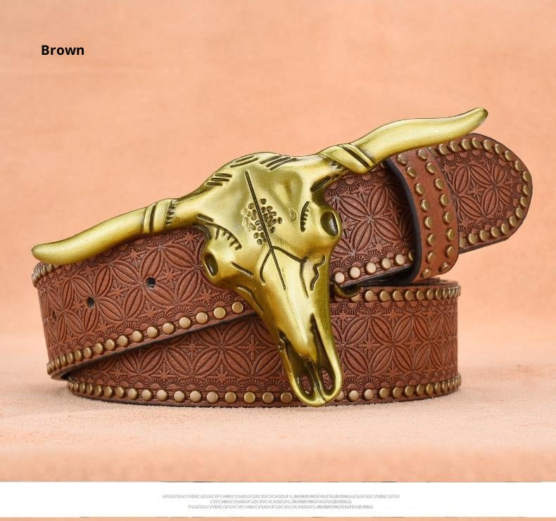 Cowhide Leather Belt For Men With Embossed Rivets