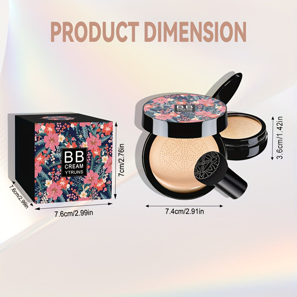 Floral Compact Air Cushion Foundation with Mushroom Puff Applicator and Ivory, Natural or Dark Shades — image 6