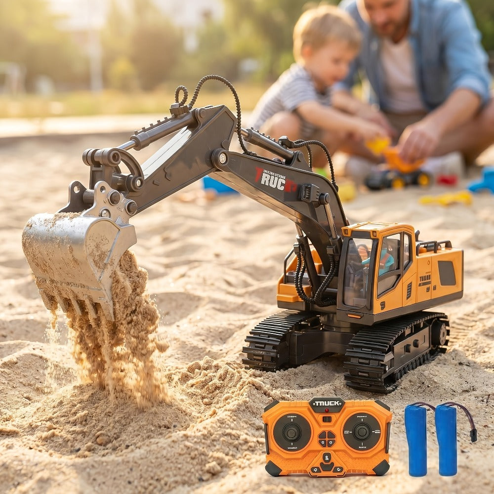 RC Construction Truck Toy 1:24 Scale Alloy Bulldozer Dump Truck & Excavator, 11-Channel Remote Control with Forward — image 1