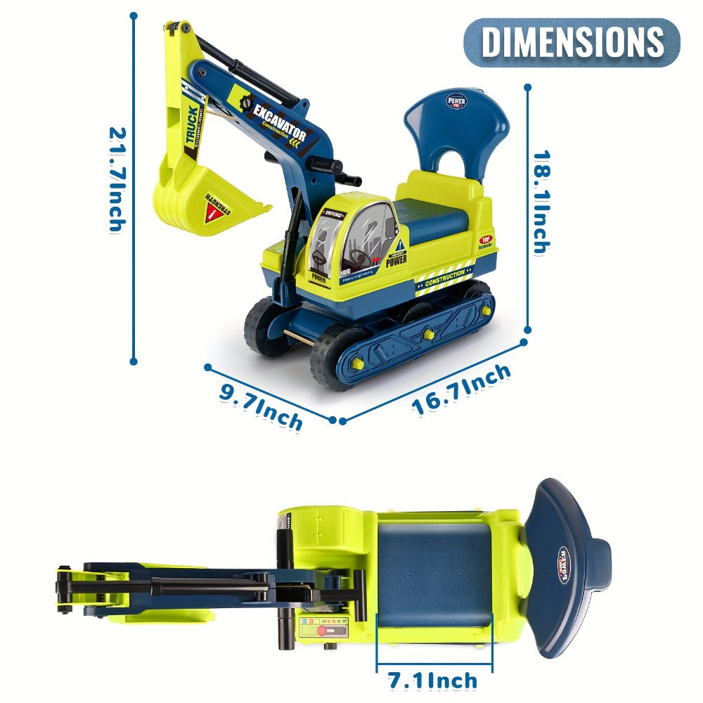 Kids Ride On Excavator Toy Large Beach Sand Digger with Working Scoop Arm, Outdoor Engineering Construction Toy for Toddlers 