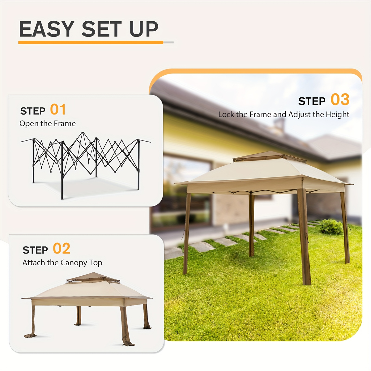 Instant Gazebo Tent 11x11 FT Mosquito Netting No Assembly Required for Garden, Yard and Pest Management — image 24