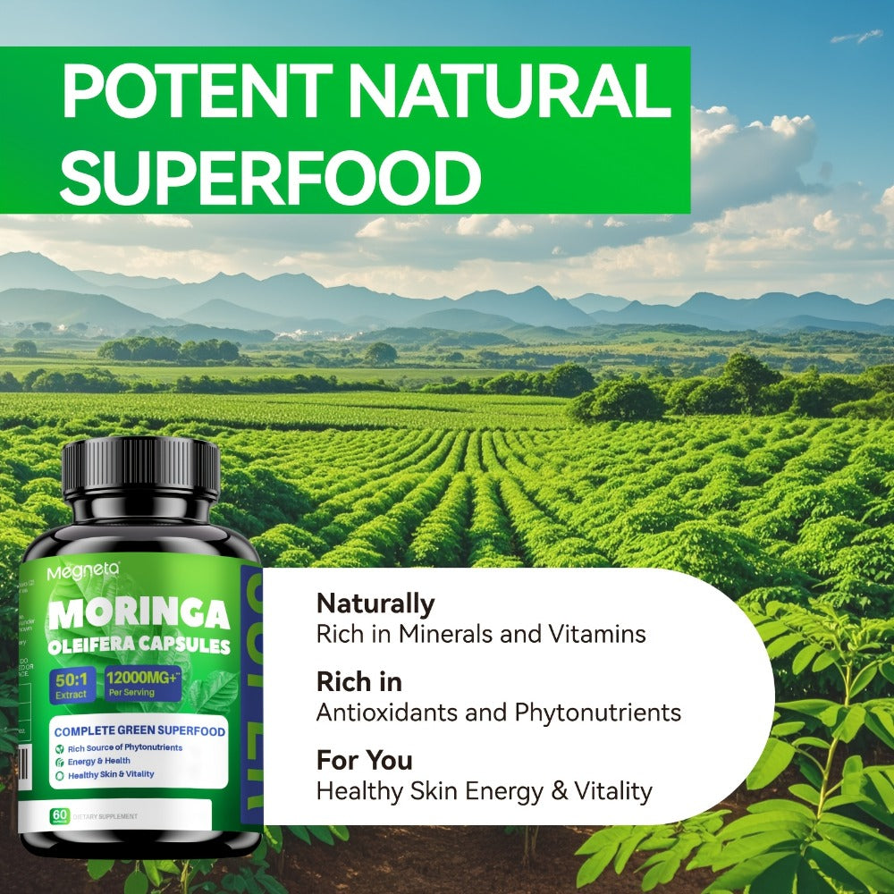 Herbal Supplements with Megneta Label, Moringa Oleifera 12000mg per Serving, 60 Capsules per Bottle — image 8