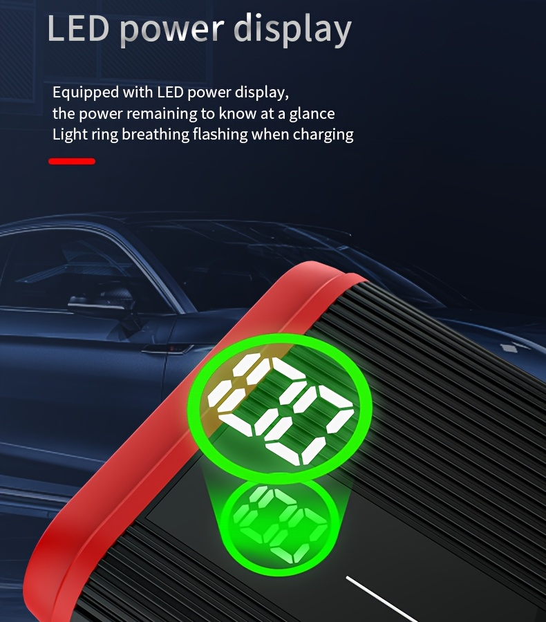 Lithium Jump Starter 3000A 8000mAh 12V Battery Pack USB-C Recharge Round LED Display for 6.0L Diesel for Garden, Patio and Ya
