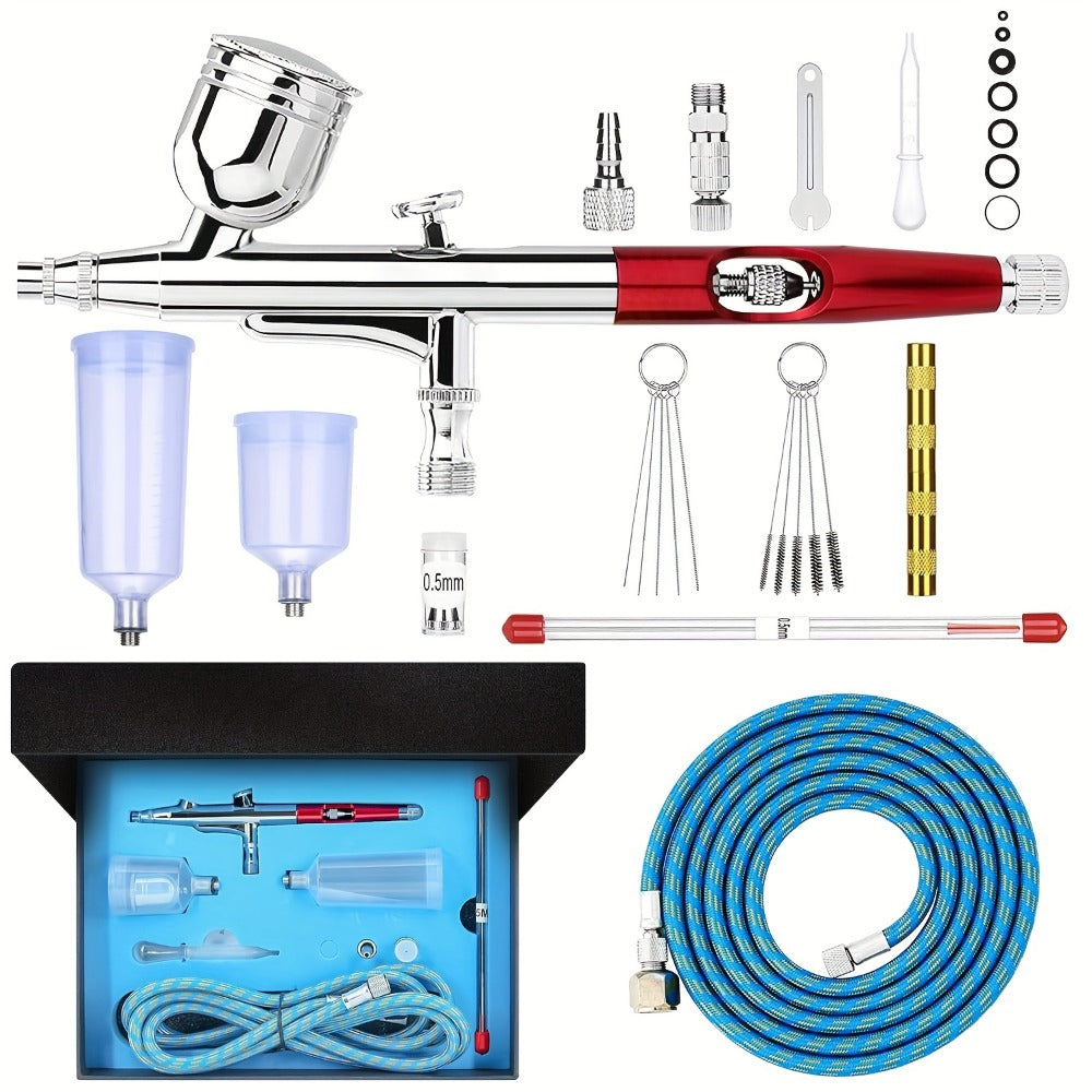 Airbrush Kit Dual-Action Gravity Feed – 0.3mm & 0.5mm Needle Sets, 7cc 20cc 40cc Cups, Complete Air Brush Gun Set for Nails, 