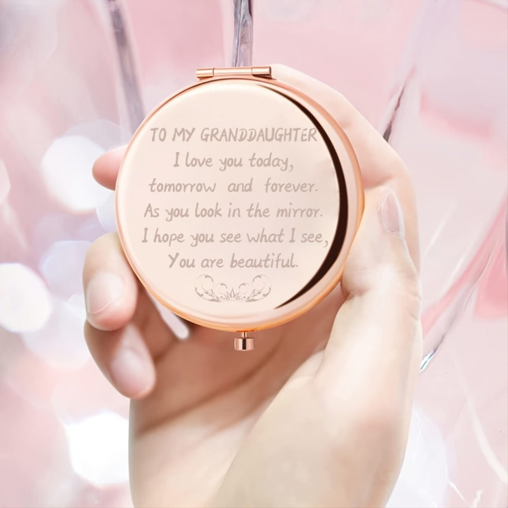 Engraved Compact Mirror Gift for Granddaughter Daughter Women – Magnifying Pocket Purse Mirror Personalized Keepsake for Chri
