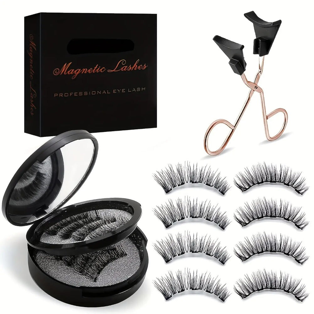 Black Double-Strip Magnetic False Eyelash Set with Round Storage Case and White Applicator — image 8
