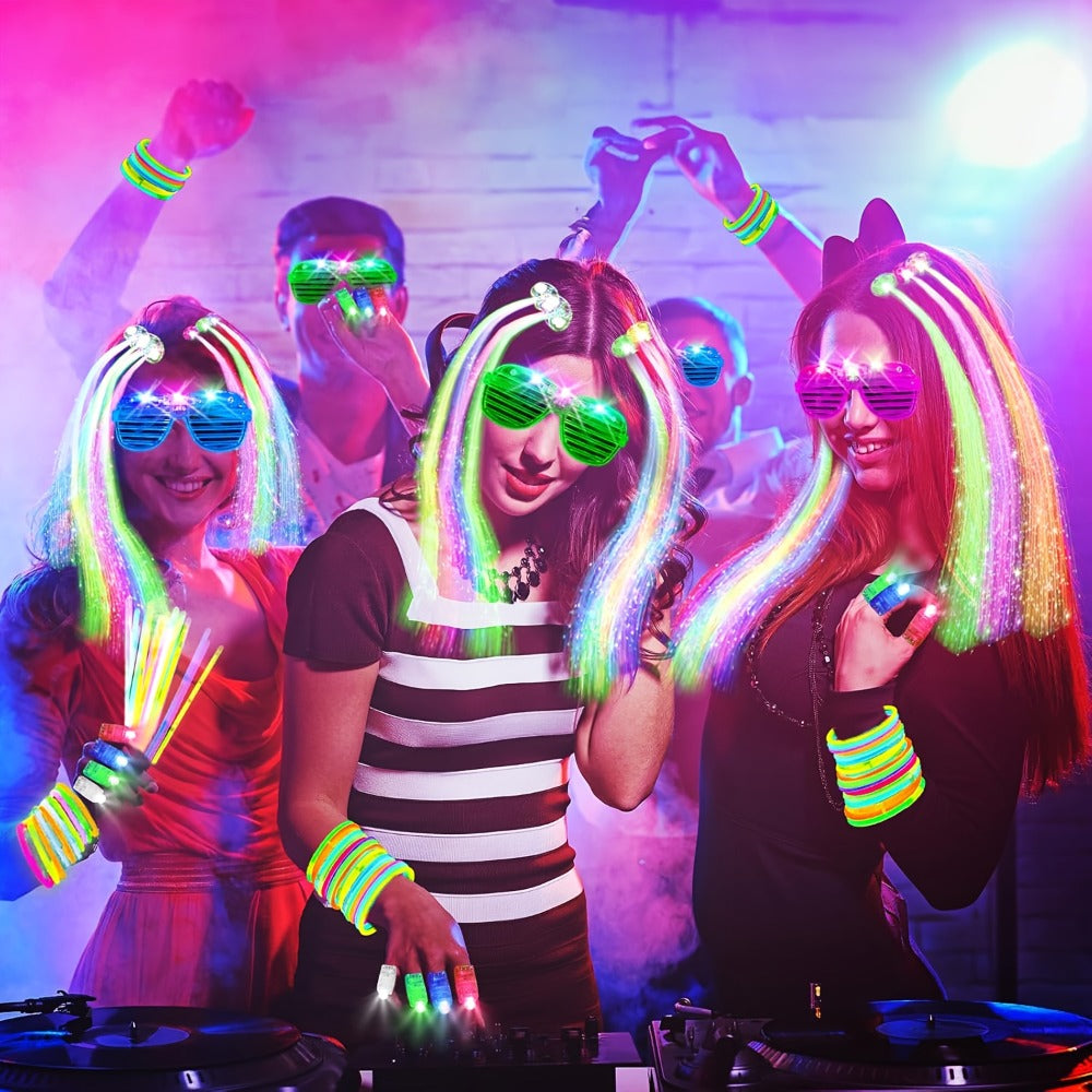 Neon Glow Accessory Party Supplies Set with 120 Pieces including Glasses, Rings, Sticks and Hair Clips — image 8