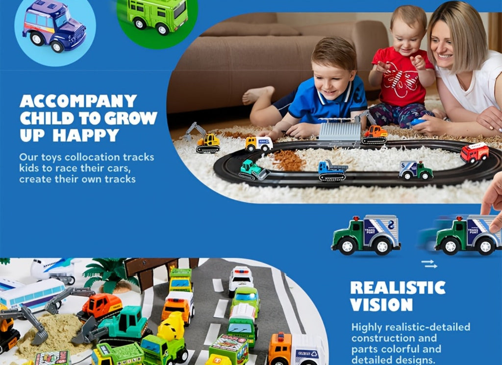 25PCS Pull Back Cars & Trucks Toy Vehicle Set for Kids, Fire Truck, Police Car, School Bus & More — image 9