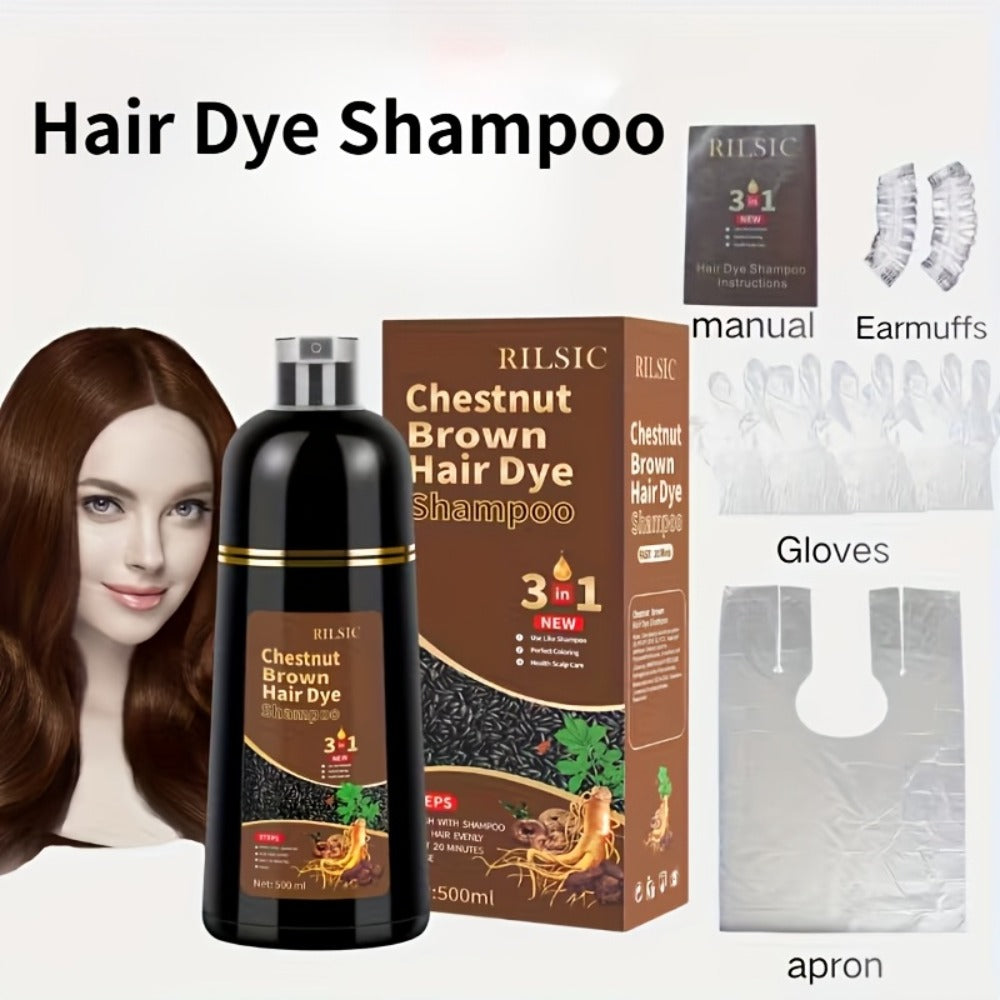Hair Color Shampoo, RILSIC 3-in-1 500ml Pump Bottle with Black, Brown, Chestnut and Dark Brown Options — image 5