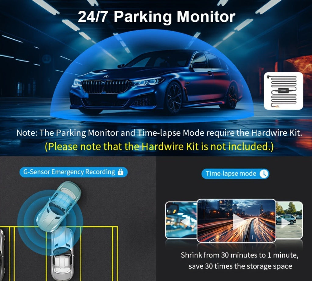 KAWA Mini 3 2K Dash Cam – 1296P QHD WiFi APP & Voice Control, Super Capacitor, Color Night Vision, WDR, Loop Recording, 24H P